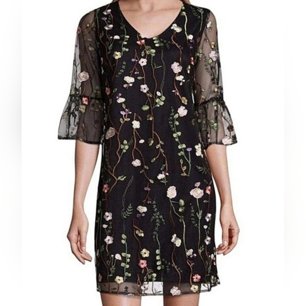 Spense Black Embroidered Floral Dress Sheer Overlay Size 4 - Picture 7 of 7